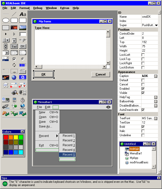 Snapshot - REALbasic IDE (GUI)
